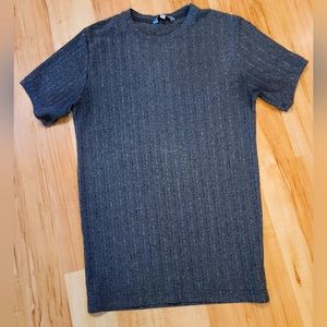 Mens Grey Stretchy Slim Fit Textured Crew Neck T-Shirt - Size Medium